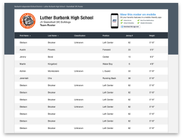 school sports schedules for parents in a mobile app